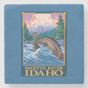 Porta-copo De Pedra Cena da pesca com mosca - rio de Payette, Idaho