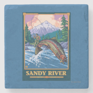 Porta-copo De Pedra Cena da pesca com mosca - rio de Sandy, Oregon