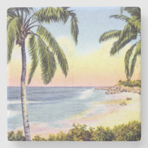 Porta-copo De Pedra Cena da praia de Florida do vintage