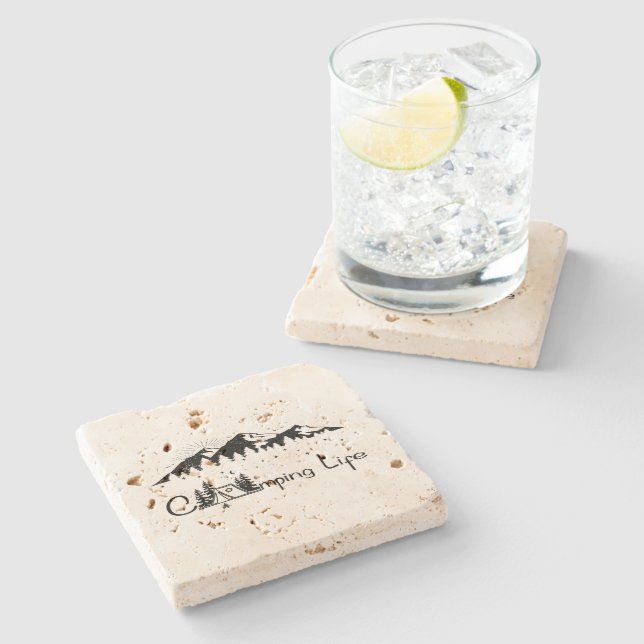 Porta-copo De Pedra Cena de Acampamento (Lateral)