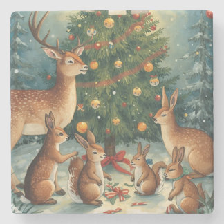 Porta-copo De Pedra Cena de Natal com Animais da Floresta