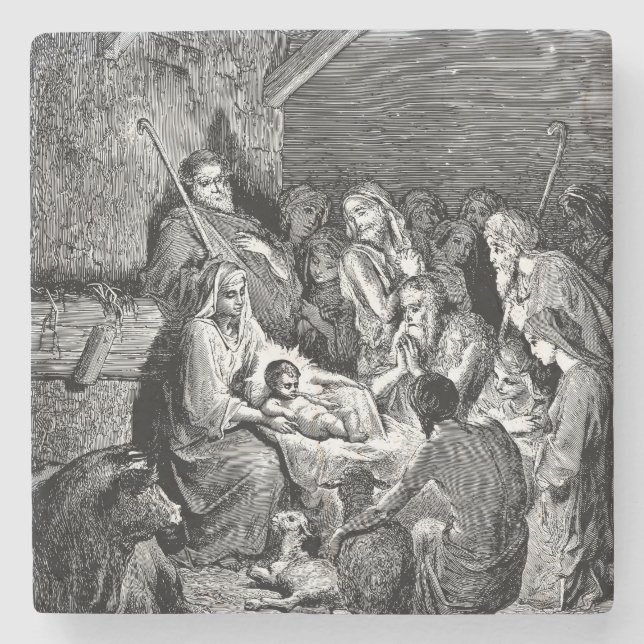 Porta-copo De Pedra Cena de Natal Ilustrada (Frente)