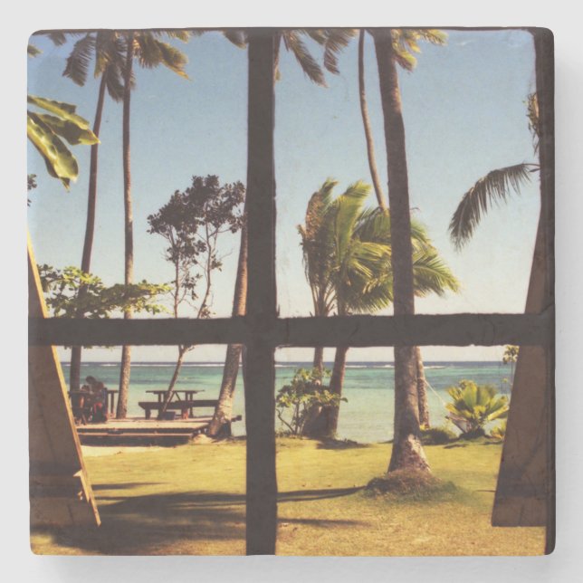 Porta-copo De Pedra Cena de praia tropical de Fiji (Frente)