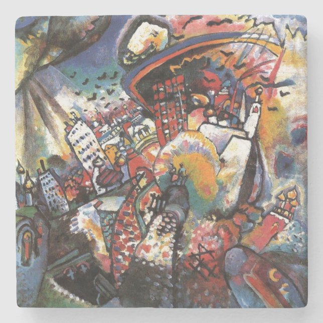Porta-copo De Pedra Cenário Urbano de Moscou Kandinsky Arte Abstrata (Frente)