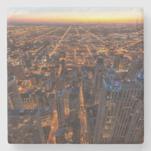 Porta-copo De Pedra Centro de Chicago no por do sol