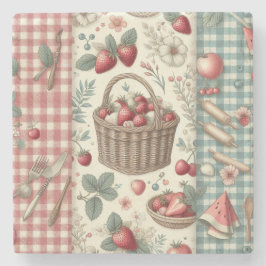 Porta-copo De Pedra Cesta de Frutas Gingham Diversão