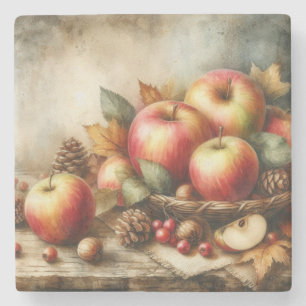 Porta-copo De Pedra Cesto de maçãs com a mesa de vindima