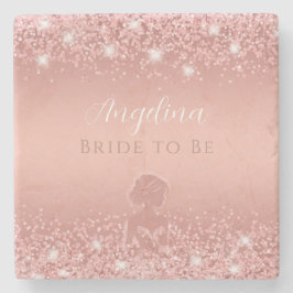 Porta-copo De Pedra Chá de Noiva Elegante Rosa Dourado Luxo Brilho