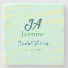 Porta-copo De Pedra Chá de noiva em aquarela pastel azul verde nome da