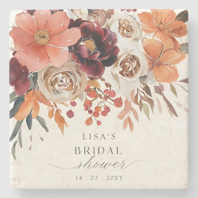 Porta-copo De Pedra Chá de panela Floral Russo Burgundy (Frente)