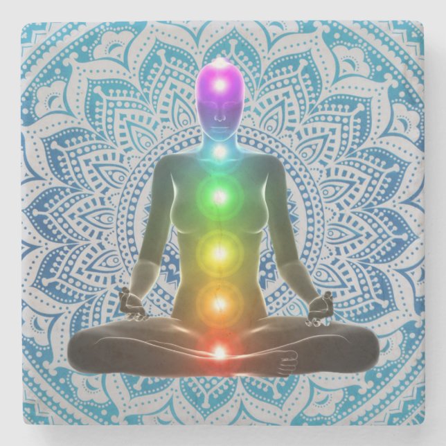 Porta-copo De Pedra Chakra, Mandala, Portas copos espirituais de mármo (Frente)