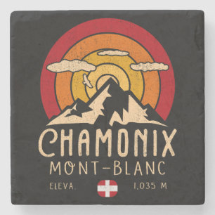 Porta-copo De Pedra Chamonix França Retro Sunset Skiing Souvenirs 80s