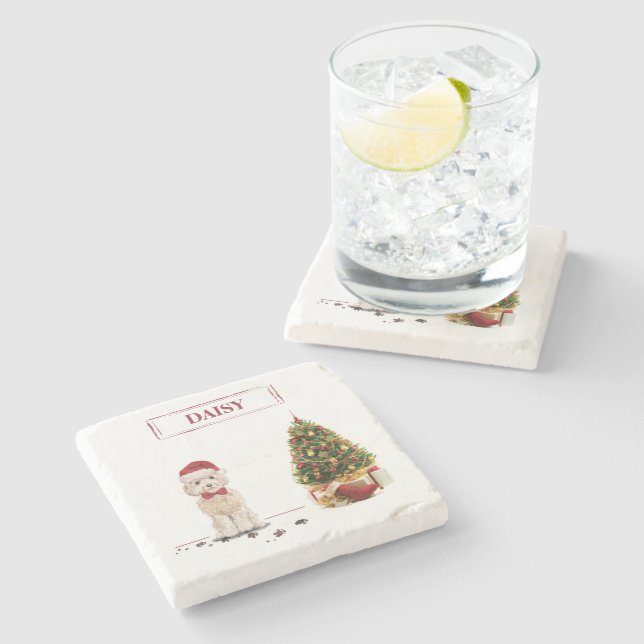 Porta-copo De Pedra Champanhe Cockapoo Cachorro de Natal Engraçado com (Lateral)