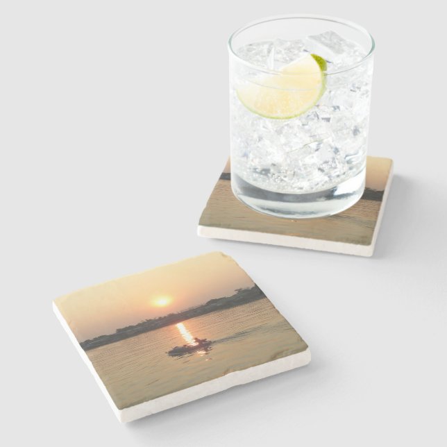 Porta-copo De Pedra Chao Phraya River Sunset ... Ayutthaya, Tailândia (Lateral)