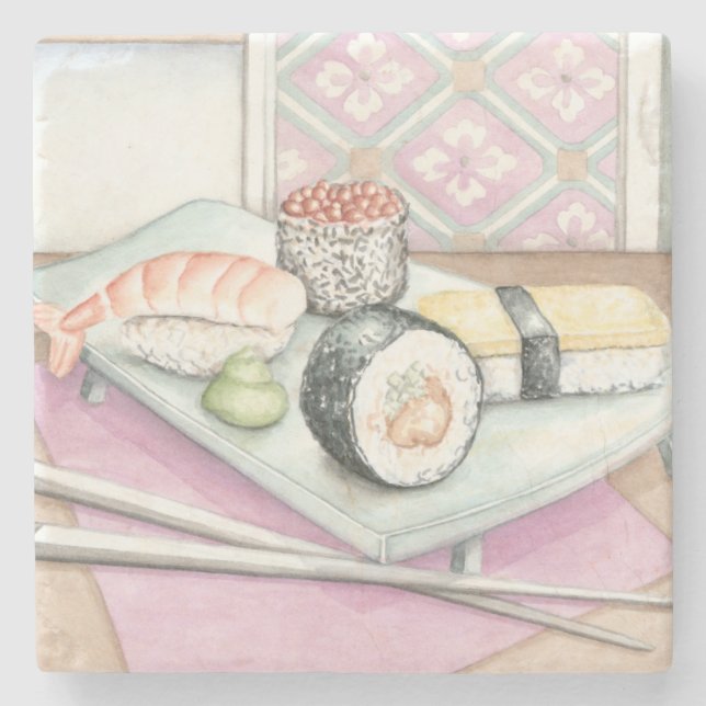 Porta-copo De Pedra Chapa de Sushi com Chopsticks (Frente)