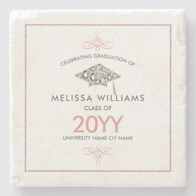 Porta-copo De Pedra Chapéu de Graduação de Ouros Brancos Elegantes (Frente)