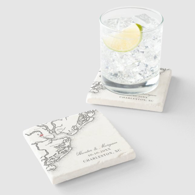 Porta-copo De Pedra Charleston Map Elegante Preto Casamento Branco Fav (Lateral)