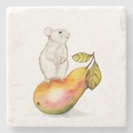 Porta-copo De Pedra Charming Mouse on a Pear