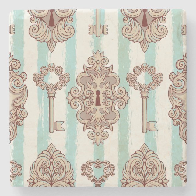 Porta-copo De Pedra Chaves de safra, fechaduras: padrão à mão livre. (Frente)