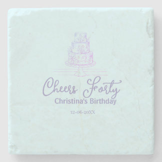 Porta-copo De Pedra Cheers forty happy birthday cake blue purple name 