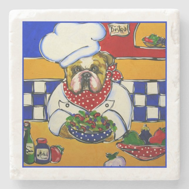 Porta-copo De Pedra Chef Bulldog (Frente)