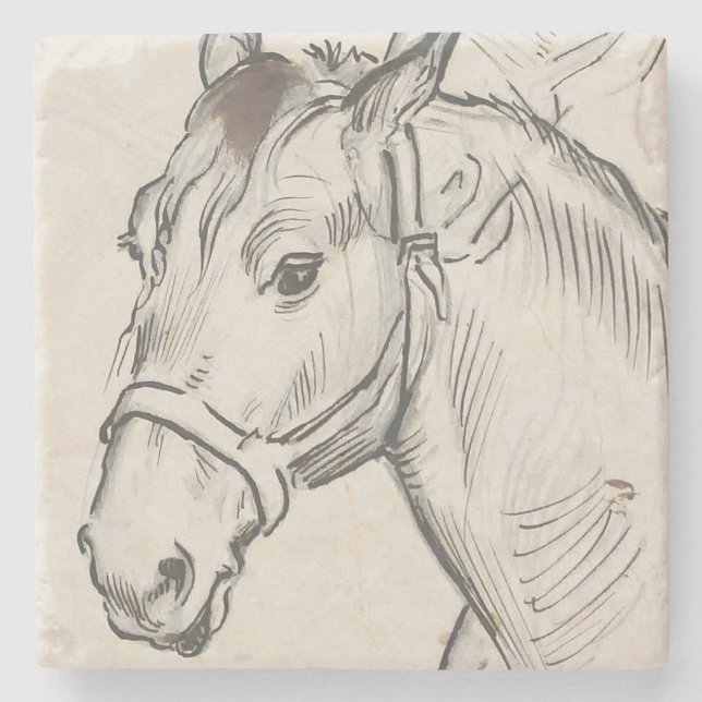Porta-copo De Pedra Chefe de Cavalo (por Alfred Dehodencq) (Frente)
