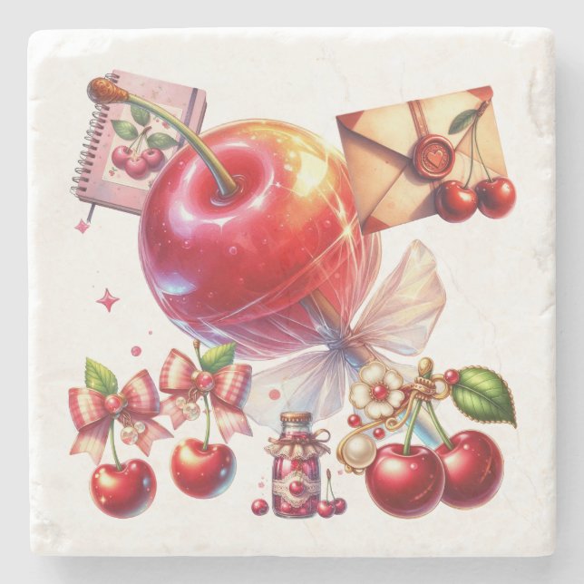 Porta-copo De Pedra Cherry Pop (Frente)