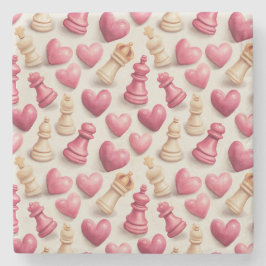 Porta-copo De Pedra Chess & Hearts Valentines Pattern