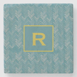 Porta-copo De Pedra Chevron Herringbone Pattere Turquoise Inicial
