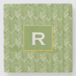 Porta-copo De Pedra Chevron Herringbone Patterna Forest Verde Inicial
