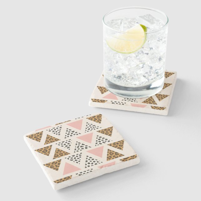 Porta-copo De Pedra Chic Leopard & Pink Triangle Pattern (Lateral)