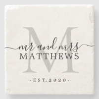Chic Prata Monograma Script Nome Data de Casamento