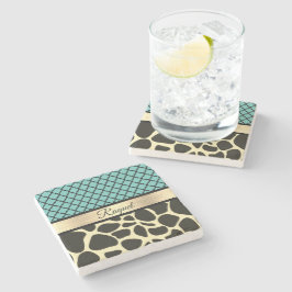 Porta-copo De Pedra Chic Quatrefoil Girafa Impressão