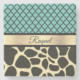 Porta-copo De Pedra Chic Quatrefoil Girafa Impressão