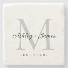 Porta-copo De Pedra Chic Silver Monograma Nomes Data de Casamento