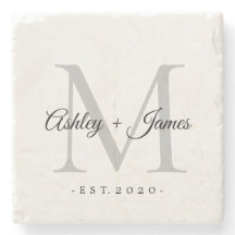Chic Silver Monograma Nomes Data de Casamento Scri