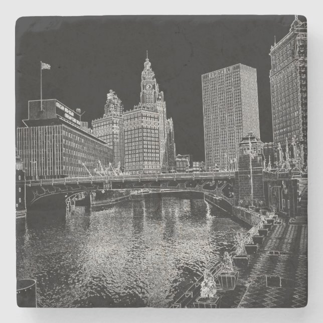 Porta-copo De Pedra Chicago River 1967 Wrigley Building Sun Times Bldg (Frente)