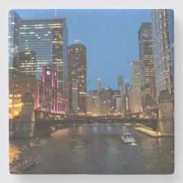 Porta-copo De Pedra Chicago River Nights