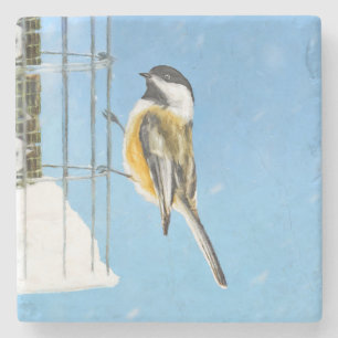 Porta-copo De Pedra Chickadee na pintura do alimentador - arte