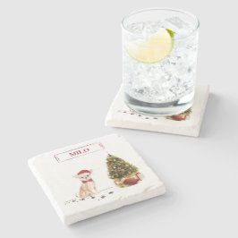 Porta-copo De Pedra Chihuahua Engraçado Cachorro de Natal com Árvore