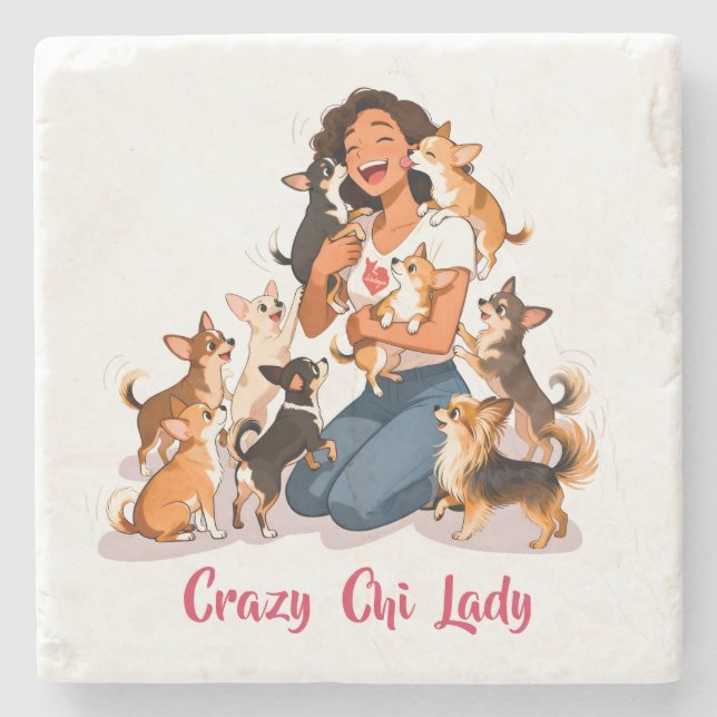 Porta-copo De Pedra Chimigos - Crazy Chi Lady - Chihuahua  (Frente)