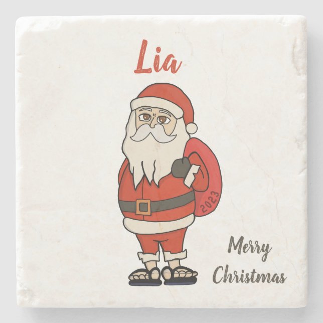 Porta-copo De Pedra Chinelos de Natal do Papai Noel Personalizado (Frente)