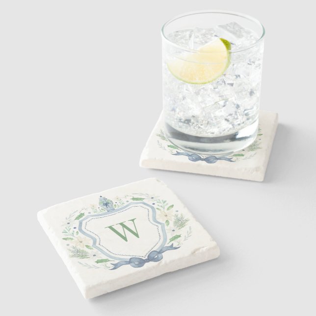 Porta-copo De Pedra Chinoiserie Ginger Jar Monograma Crest (Lateral)