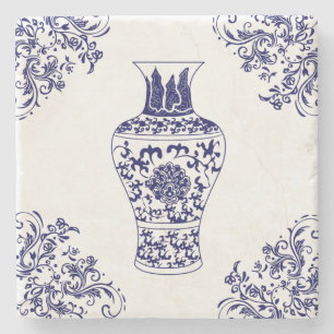 Porta-copo De Pedra Chinoiserie White e Blue Ginger Jar