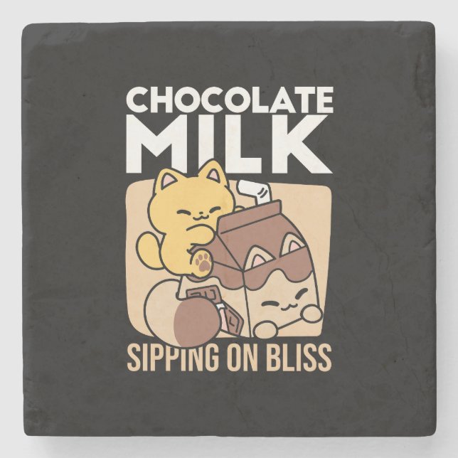 Porta-copo De Pedra Chocolate Milk Sipping on Bliss – Kawaii Cat Food  (Frente)