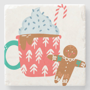 Porta-copo De Pedra Chocolate Quente com Homem de Biscoito de Gengibre