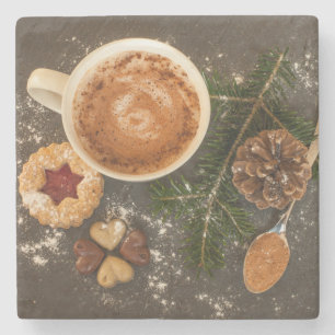 Porta-copo De Pedra Chocolate Quente de Natal