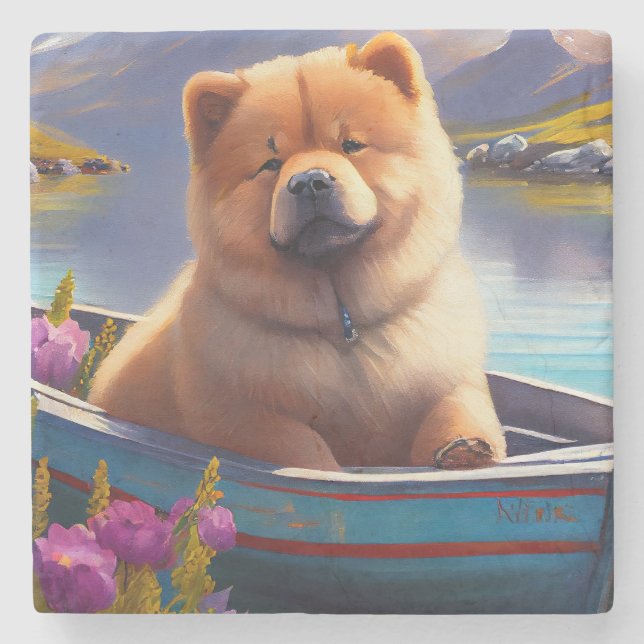Porta-copo De Pedra Chow Chow em um Paddle: Uma aventura cênica (Frente)