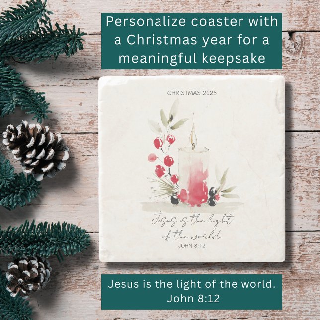 Porta-copo De Pedra Christian Christmas Modern Scripture Candle Custom (Modern watercolor Christian Christmas décor.)