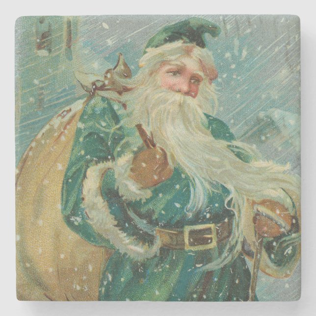 Porta-copo De Pedra Christmas Greetings-Retro Santa Claus Postcard (Frente)